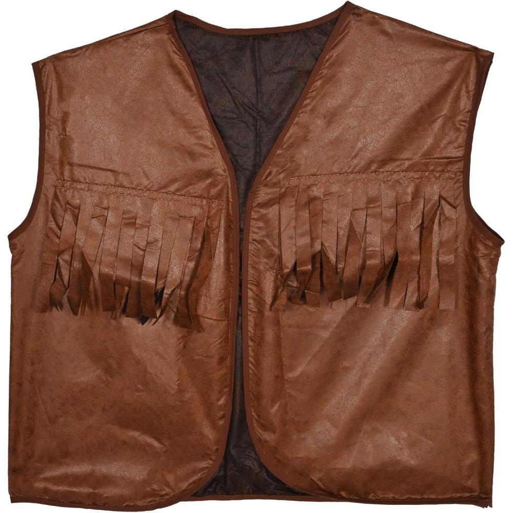 imageMontana CansFaux Brown Leather Cowboy Vest WFringe  a