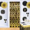 1-Ply FR Gleam ‘N Curtain (gold w/prtd black stars) Party Accessory  (1 count) (1/Pkg)