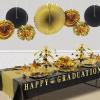 Beistle 10 Piece Black & Gold Paper and Metallic Foil Round Decorative Fans For New Year’s Eve Party Awards Night Decorations Birthday Party Supplies