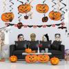 Beistle 2 Piece 7 FT Wide Glittered Pumpkin & Bat Banners for Halloween Party Decorations