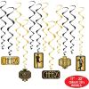 Beistle Great 20s Whirls – 24-Pack Art Deco Hanging Swirl Decorations with Metallic Gold & Black Spirals, 1920s Party Ceiling Decor for Roaring Twenties, Jazz Age Events, and New Year’s Eve, 17″–32″