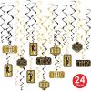 Beistle Great 20s Whirls – 24-Pack Art Deco Hanging Swirl Decorations with Metallic Gold & Black Spirals, 1920s Party Ceiling Decor for Roaring Twenties, Jazz Age Events, and New Year’s Eve, 17″–32″