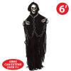 Beistle Skeleton with Chains Creepy Creature Motion-Activated Halloween Decoration with Flashing LED Lights and Spooky Laugh, Poseable Arms, Indoor Haunted House Prop, 6’, 6′, Black/Off White/Gray