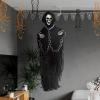 Beistle Skeleton with Chains Creepy Creature Motion-Activated Halloween Decoration with Flashing LED Lights and Spooky Laugh, Poseable Arms, Indoor Haunted House Prop, 6’, 6′, Black/Off White/Gray