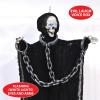 Beistle Skeleton with Chains Creepy Creature Motion-Activated Halloween Decoration with Flashing LED Lights and Spooky Laugh, Poseable Arms, Indoor Haunted House Prop, 6’, 6′, Black/Off White/Gray