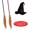 Beistle Witch Hat & Witches Broom Set Classic Black Satin Cap & Decorative Broomstick Halloween Trick or Treat Costume Accessories Spellcaster Cosplay & Haunted Decor
