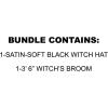 Beistle Witch Hat & Witches Broom Set Classic Black Satin Cap & Decorative Broomstick Halloween Trick or Treat Costume Accessories Spellcaster Cosplay & Haunted Decor