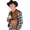 Montana Cans(Faux Brown Leather Cowboy Vest W/Fringe – B)