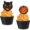 Paper Vintage Halloween Party Food Picks Cat Pumpkin Cupcake Toppers Pack of 3