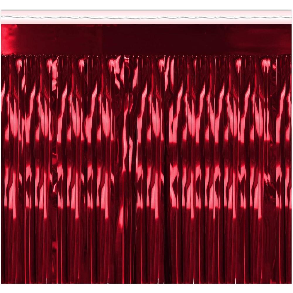 image2Ply FR Metallic Fringe Drape silver Party Accessory 1 countRed