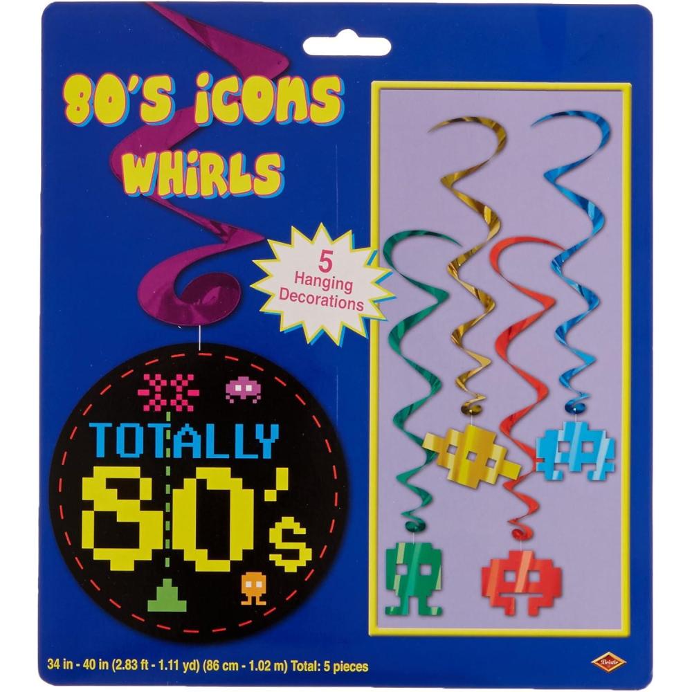 imageBeistle 10 Piece 80s Theme Cassette Tape Swirls 1980s Retro Hanging Whirl Decorations80s Whirls