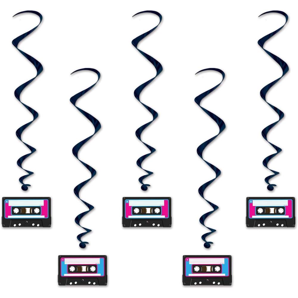 imageBeistle 10 Piece 80s Theme Cassette Tape Swirls 1980s Retro Hanging Whirl DecorationsCassette Tape Whirls  a