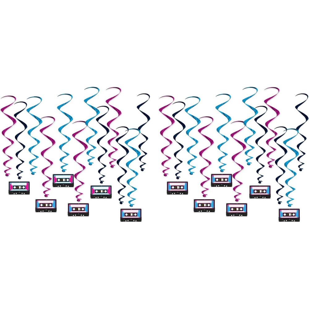 imageBeistle 10 Piece 80s Theme Cassette Tape Swirls 1980s Retro Hanging Whirl DecorationsCassette Tape Whirls 24Pack