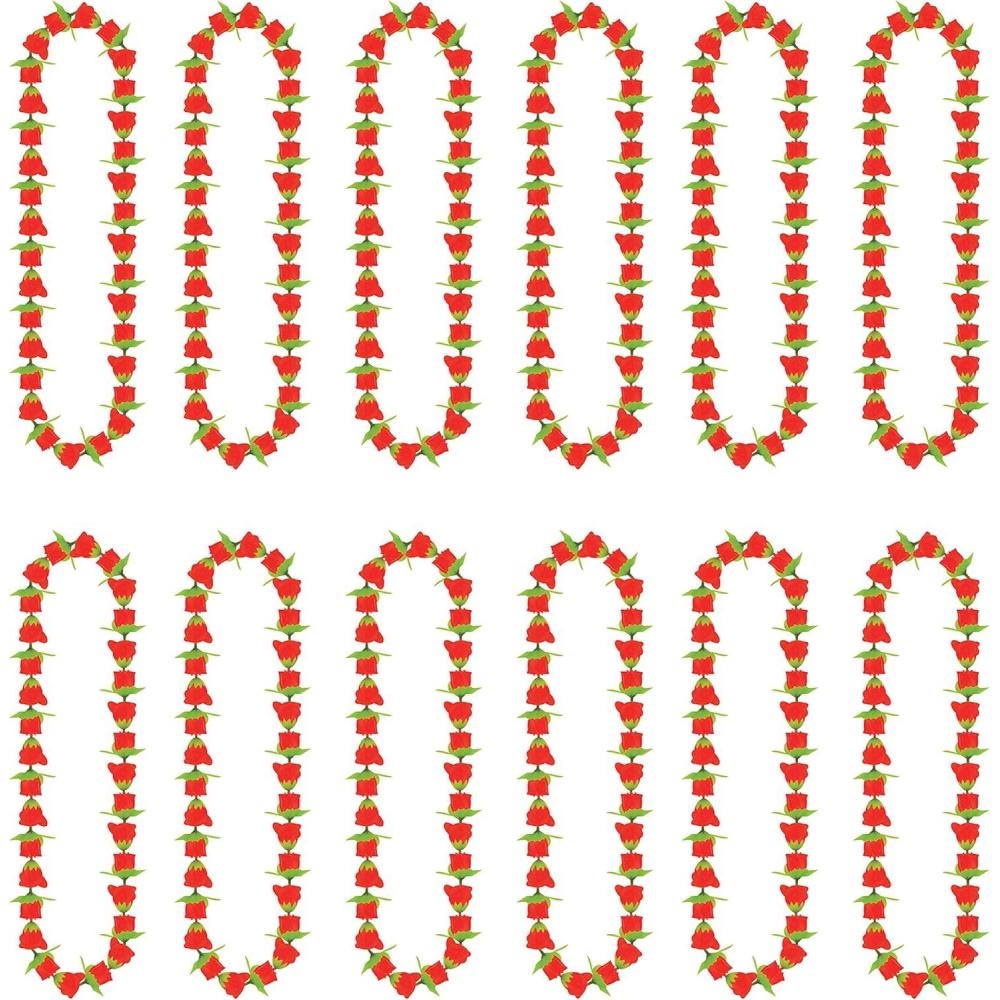 imageBeistle 12 Piece 40quot Fabric Rose Leis Horse Racing Party Supplies Tropical Hawaiian Luau Flower Necklaces RedGreen