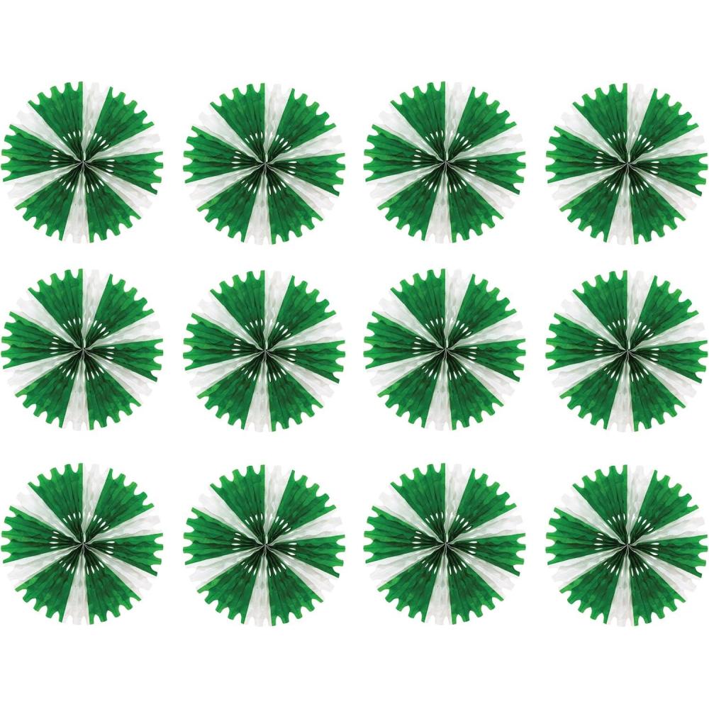 imageBeistle 12 Piece Fall Tissue Paper Fan Decorations For Thanksgiving And Autumn CelebrationsGreenWhite