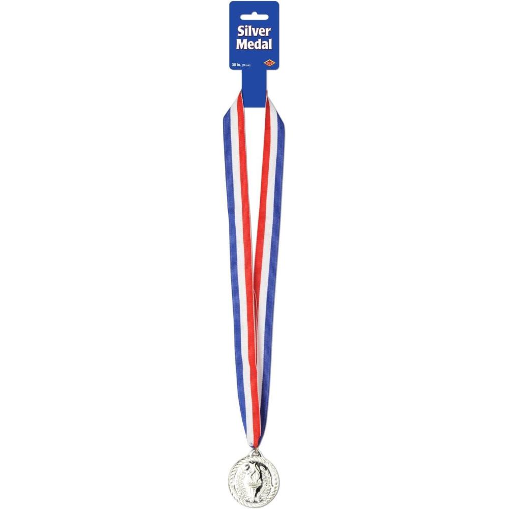 imageBeistle 12Pack Silver Medal with Ribbon 30Inch