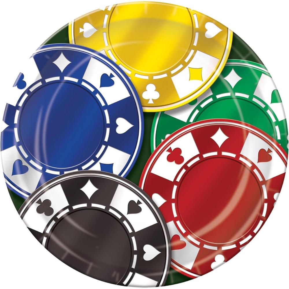 imageBeistle 16 Piece 9quot Poker Chips Casino Themed Tableware Paper Plates for Las Vegas Party Supplies