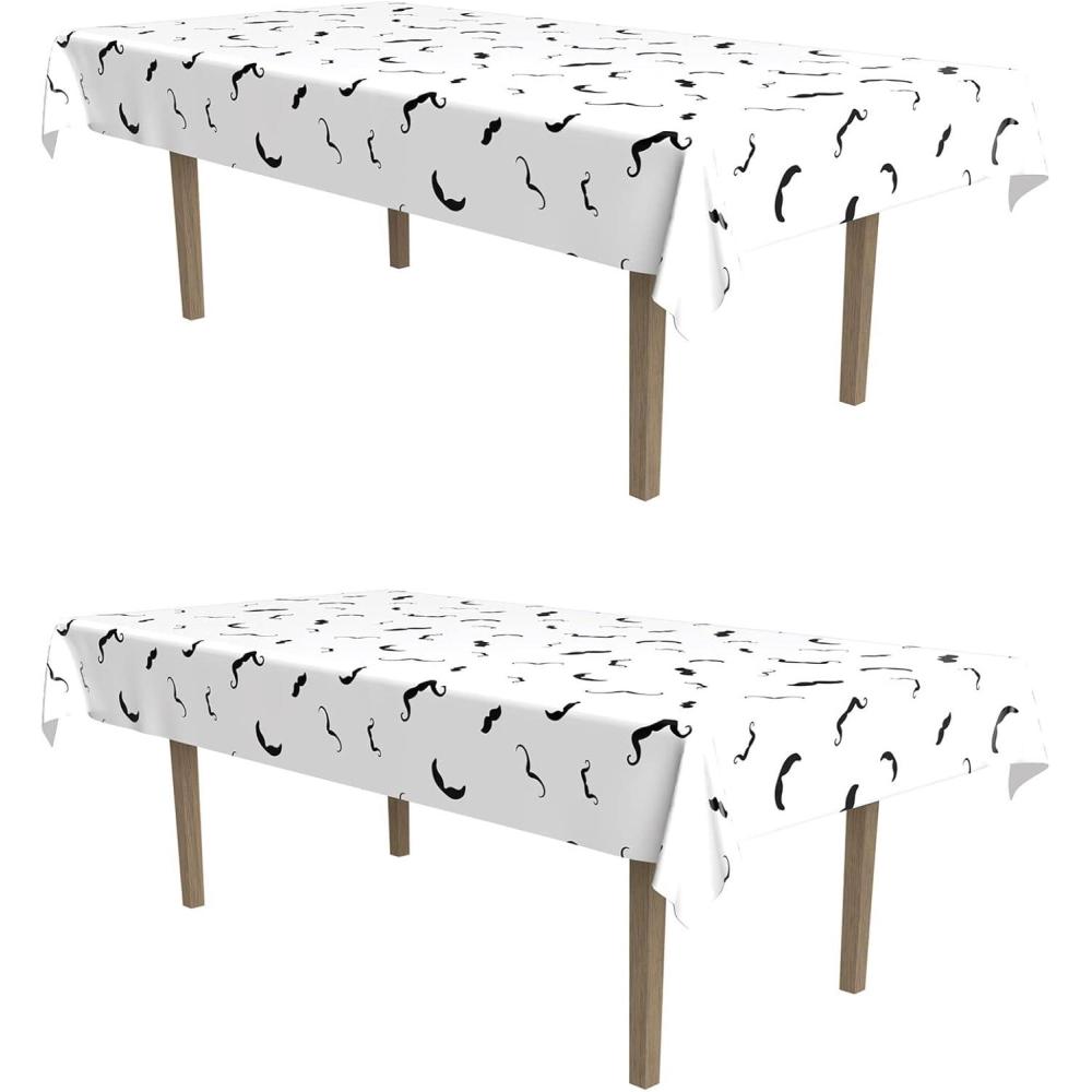 imageBeistle 2 Piece Plastic Rectagular Moustache Table Covers for Western Theme Tableware Decorations WhiteBlack 54quot x 108quot