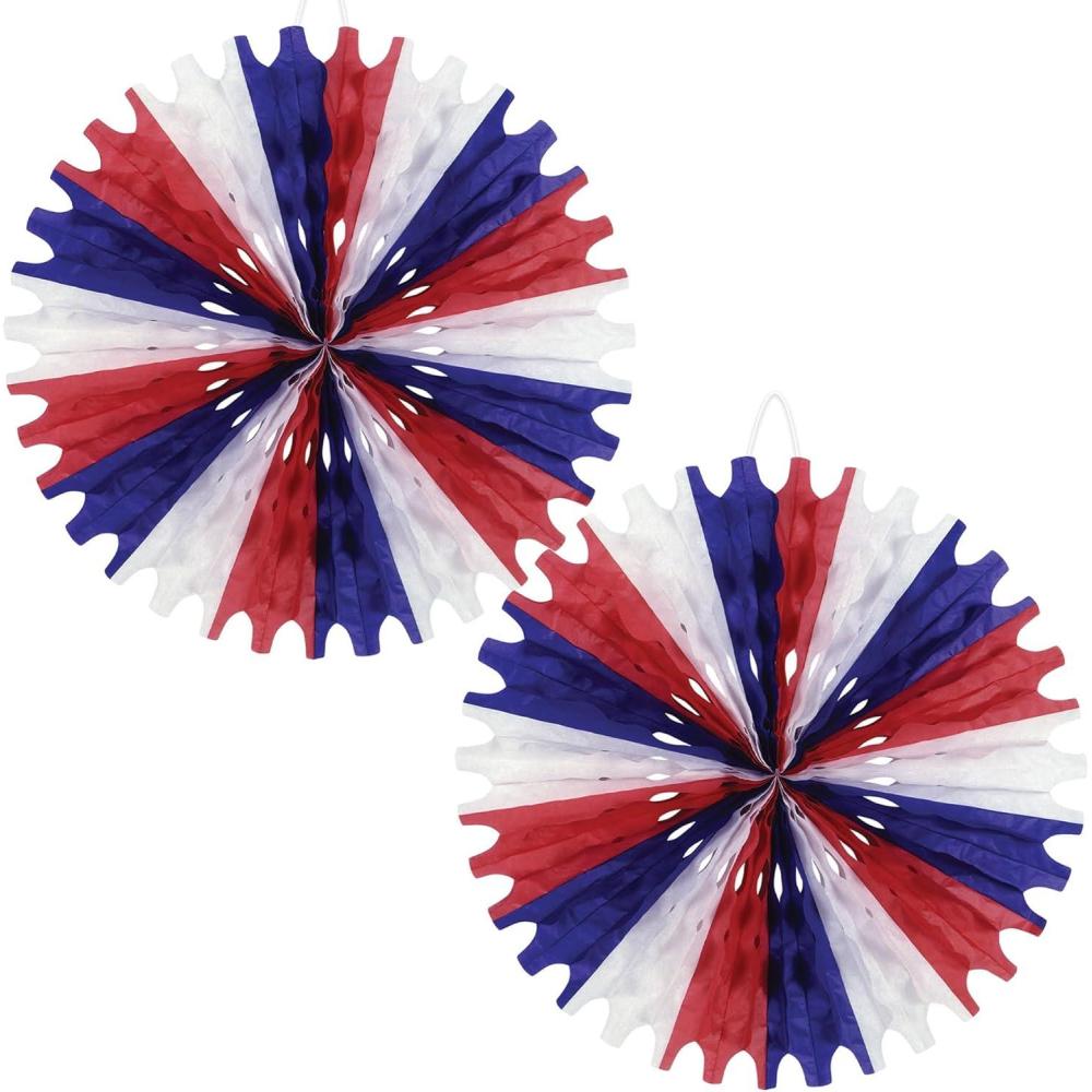 imageBeistle 2 Piece Red White ampamp Blue Tissue Fans For Patriotic Theme USA 4th Of July Party Decorations Made In USA Since 1900
