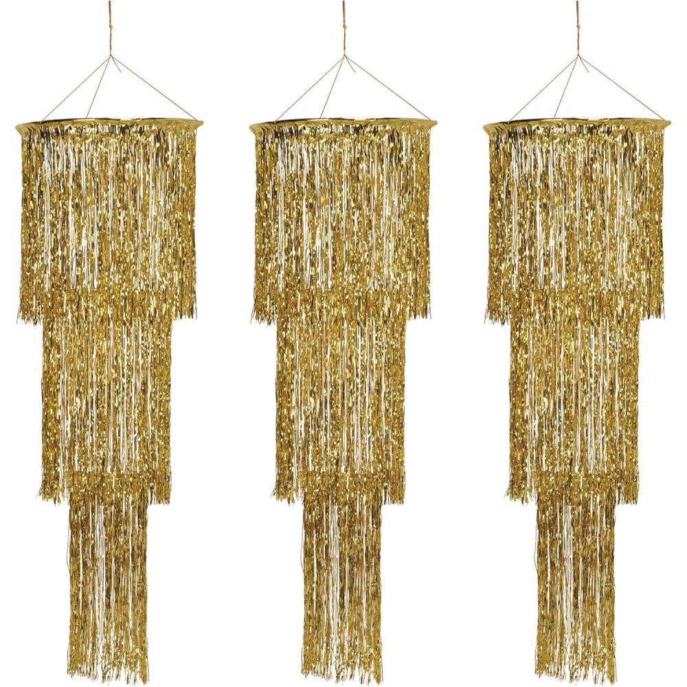 imageBeistle 3 Piece Three Tier Metallic Gold Plastic Shimmering Hanging Chandeliers For New Years Eve Party Decorations 1920s Theme Dcor Gatsby Party 4
