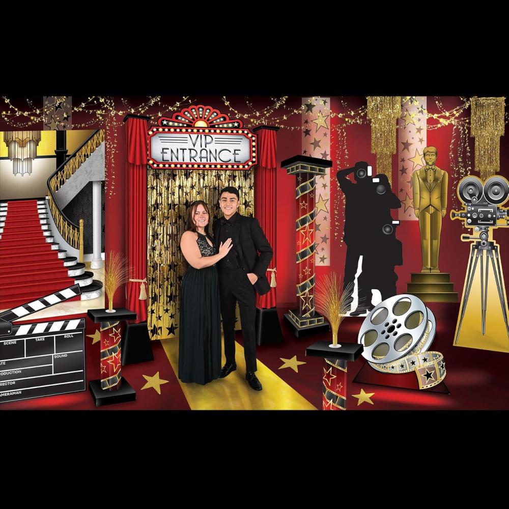 imageBeistle 38 Piece Carpet Prom Decorations Hollywood Theme School Dance Dcor ASSTD SIZES BlackRedGold