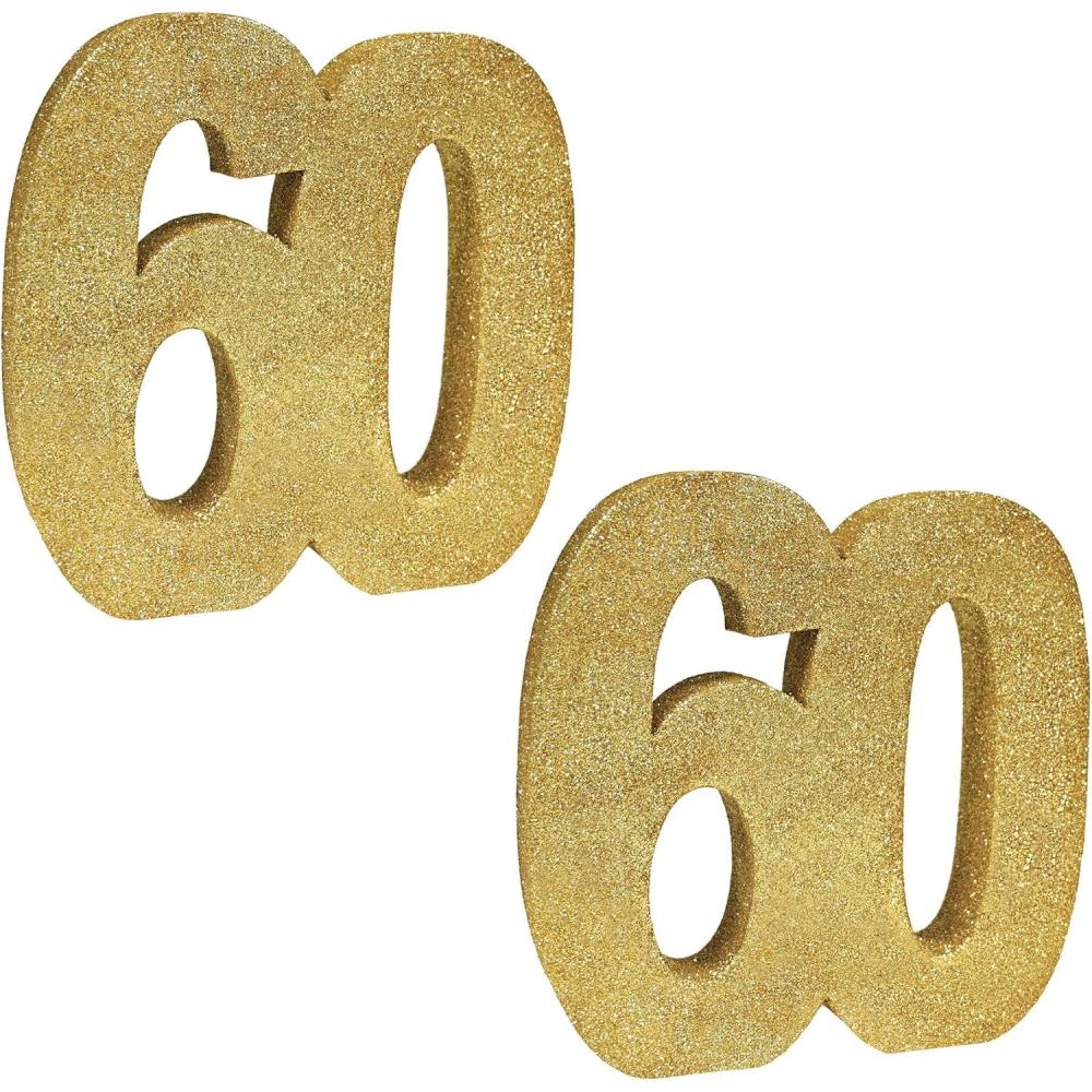 imageBeistle 3D Number 60 Centerpiece 8quot x 8quot x 1quot Gold Glittered Foam 60th Birthday Party Decoration Milestone ampamp AnniversaryNumber 60