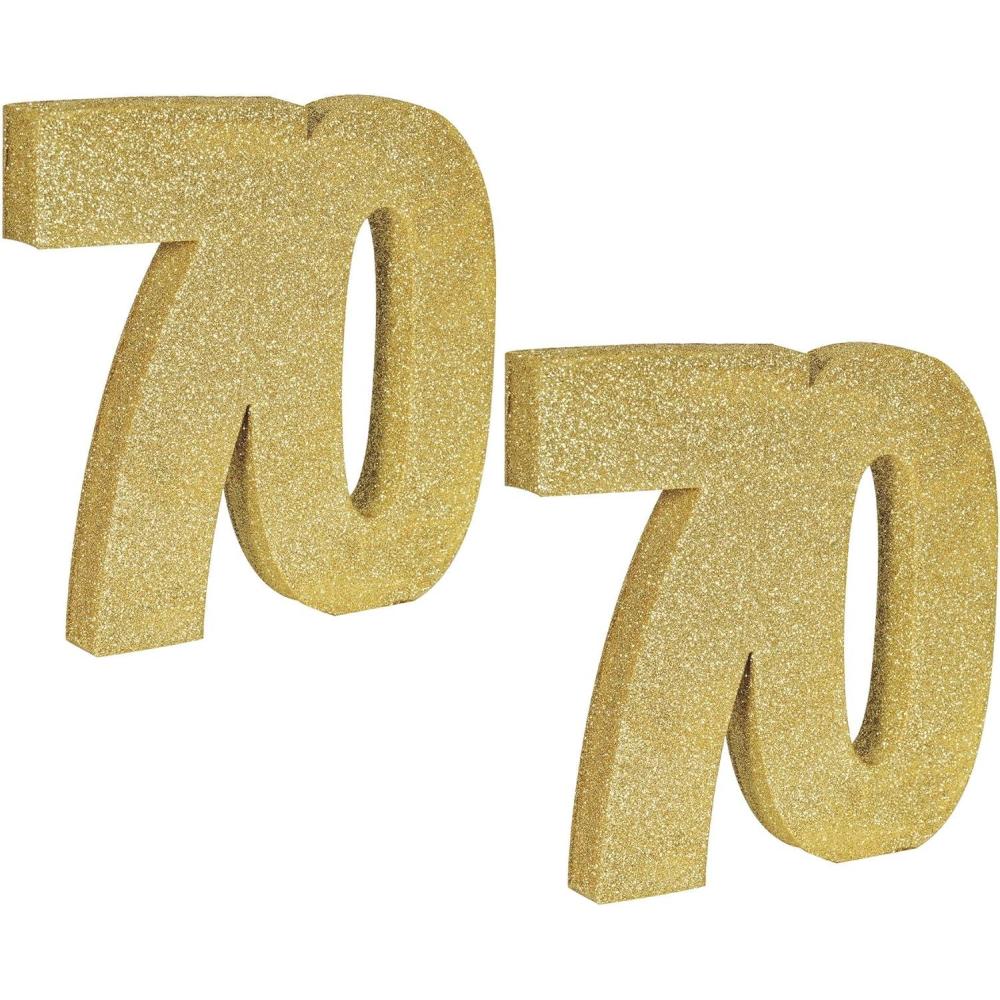 imageBeistle 3D Number 60 Centerpiece 8quot x 8quot x 1quot Gold Glittered Foam 60th Birthday Party Decoration Milestone ampamp AnniversaryNumber 70