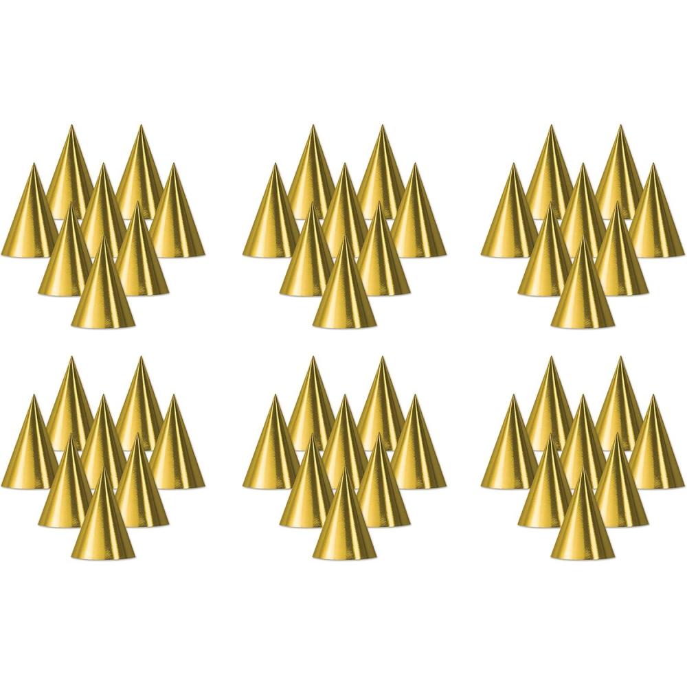 imageBeistle 48 Piece Foil Cardstock Paper Cone Party Hats For Childrens Birthday Parties