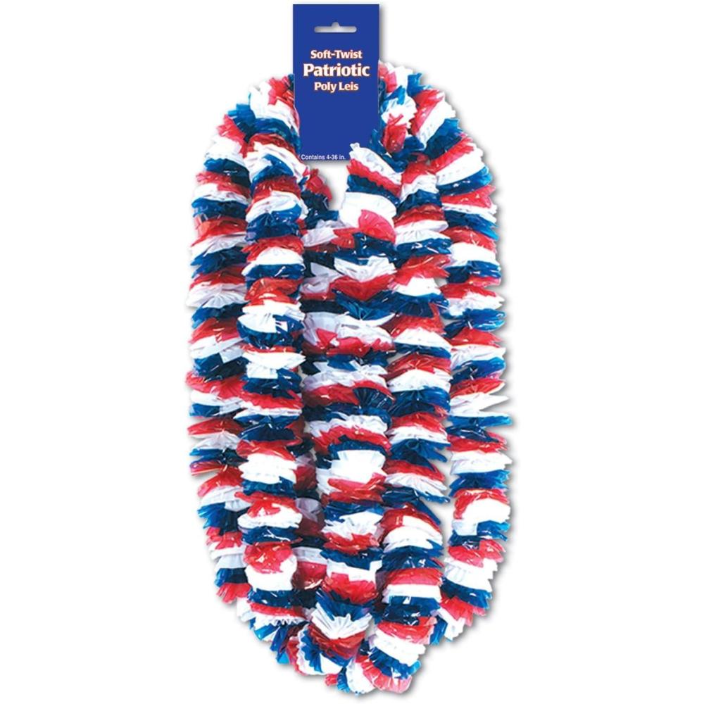 imageBeistle 48Pack SoftTwist Patriotic Poly Leis Party Decor 2Inch by 36Inch RedWhiteBlue