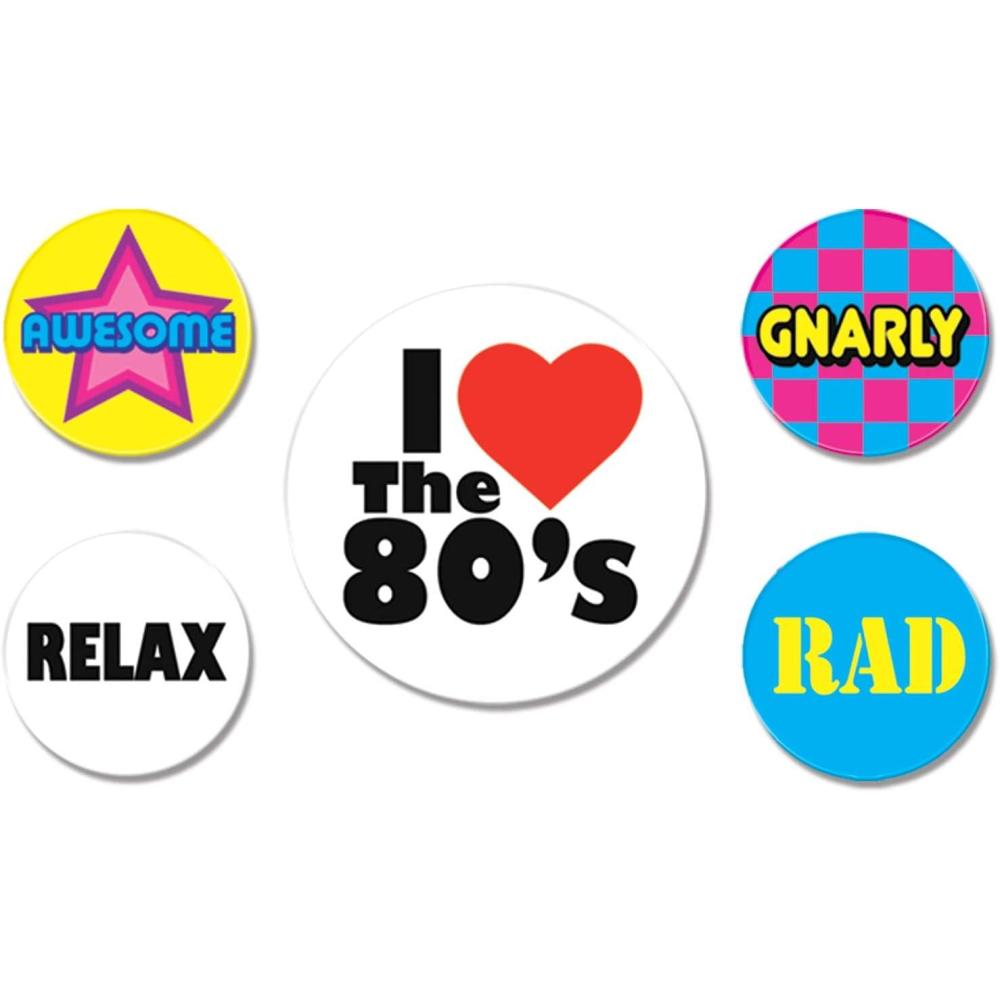 imageBeistle 5 Piece I Love The 80s Party Buttons 1980s Theme Gnarly Rad Retro Wearable Accessories