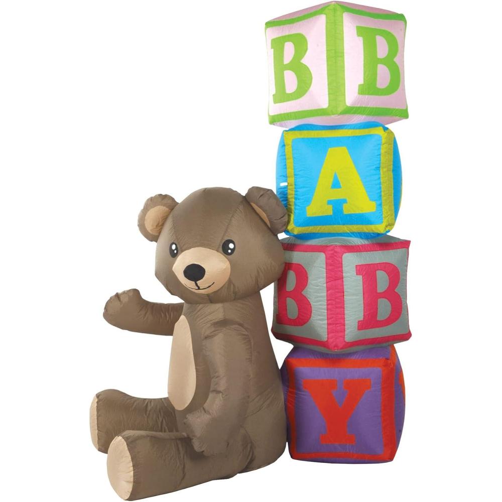imageBeistle 6 FT LightUp Jumbo Inflatable Bear ampamp Blocks Baby Shower Decoration for Yard with LED Lights Blow Up Lawn Decor IndoorOutdoor Use