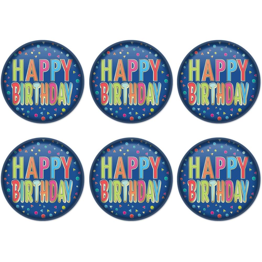 imageBeistle 6 Piece Happy Birthday Pinback Button Badge Pins For Party Favors Supplies 2quotMulticolored