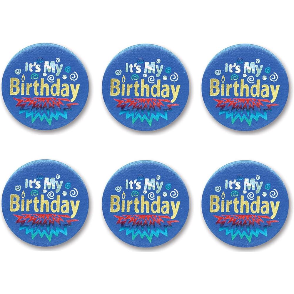 imageBeistle 6Pack Its My Birthday Satin Button 2Inch Blue