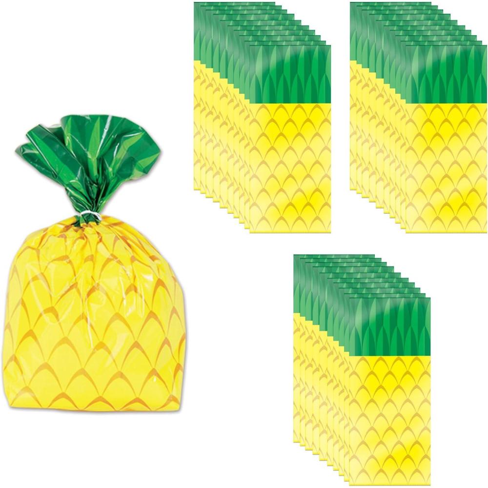 imageBeistle 75 Piece Tropical Treat Favor Bags 4quot x 9quot x 2quot  Summer Luau Party Pineapple Cello Candy Holders With Twist Ties
