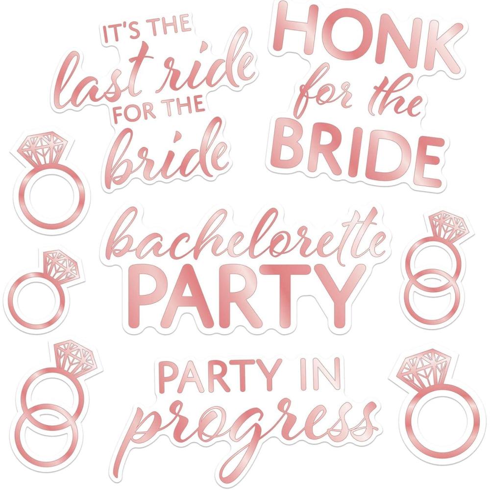 imageBeistle Bachelorette AutoClings  9 Count Rose Gold Car Window Decorations for Bridal Parties Diamond Ring and Phrase Designs with Tacky Adhesive Wedding and Bachelorette Parade Dcor 3quot12quot