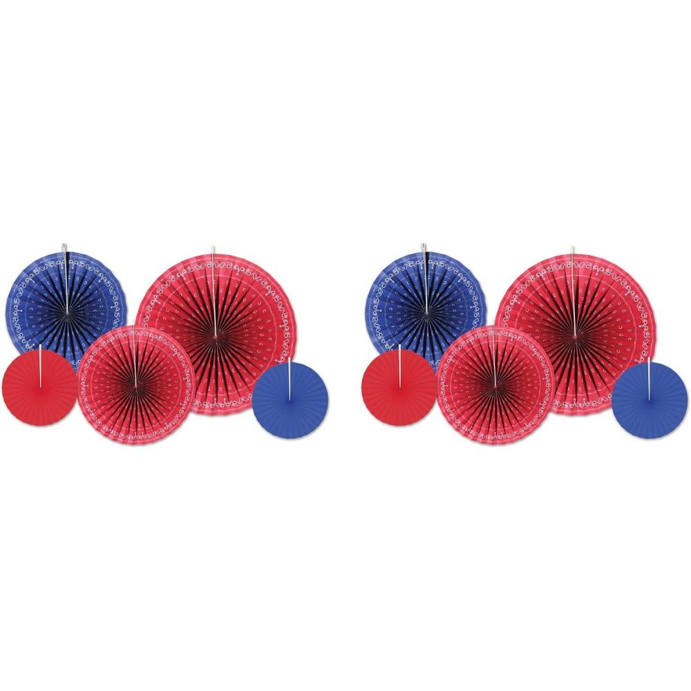 imageBeistle Bandana Accordion Paper Fans 10 Piece 9quot  16quot RedBlue