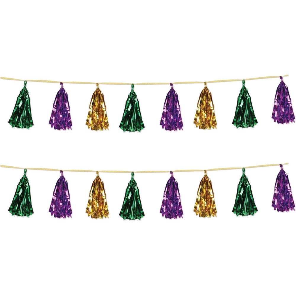 imageBeistle Beistle  2 Piece Metallic Tassel Garlands 975quot x 8 975quot x 8 GreenGoldPurple