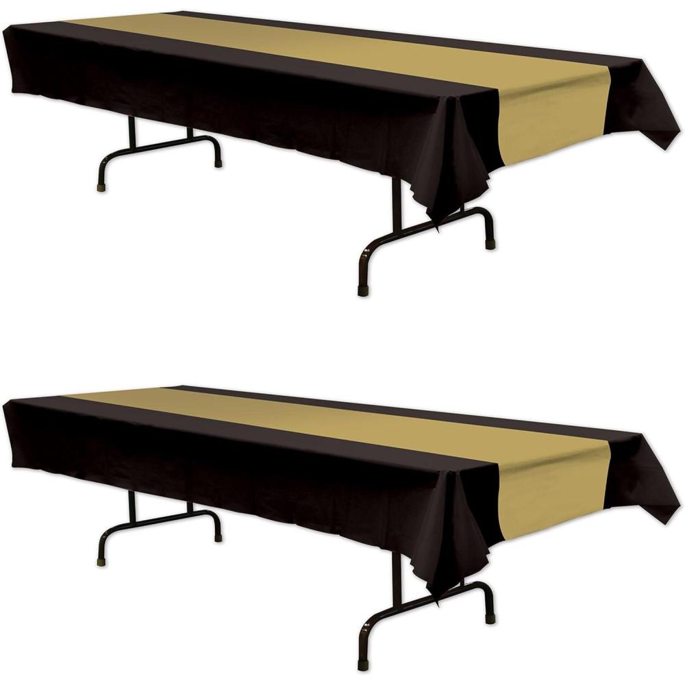 imageBeistle Black and Gold Plastic TablecoverBlack  Gold Tablecover  2 Pack