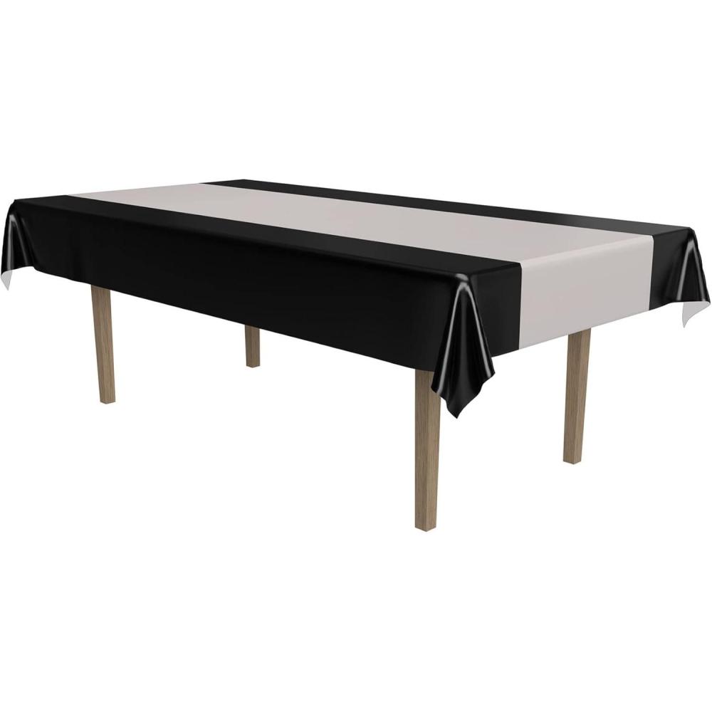 imageBeistle Black and Gold Plastic TablecoverBlack  Silver Tablecover
