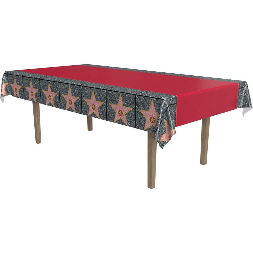 imageBeistle Black and Gold Plastic TablecoverRed Carpet Star Tablecover  1 Pack