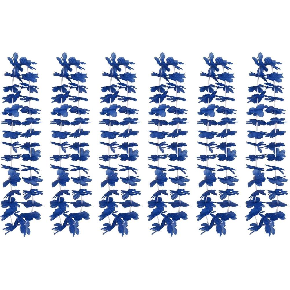 imageBeistle Blue Hawaiian Leis  6Pack Elastic Flower Garlands with Polyester Petals Lightweight Tropical Necklaces for Luau Parties Summer Pool Celebrations and BeachThemed Events 40