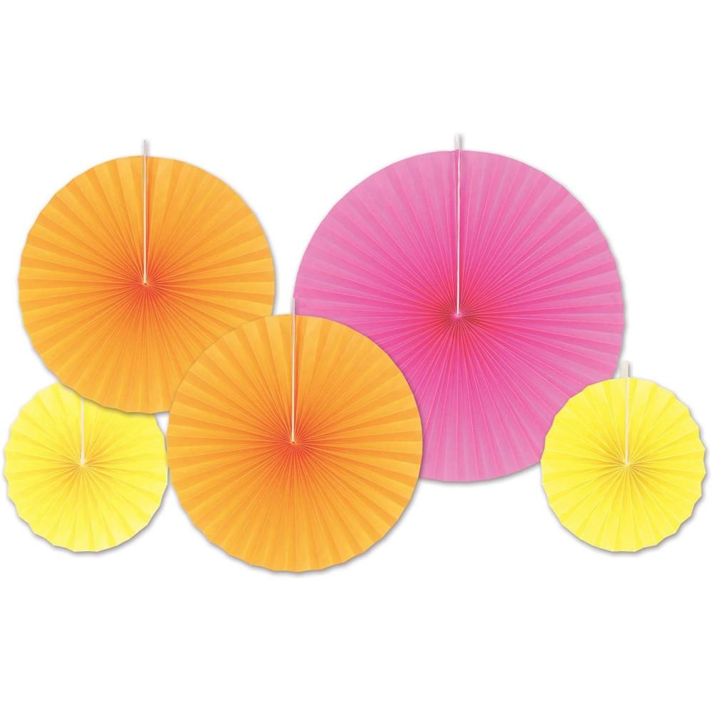imageBeistle Colorful Tissue Paper Fans PinkOrangeYellow  5pcs