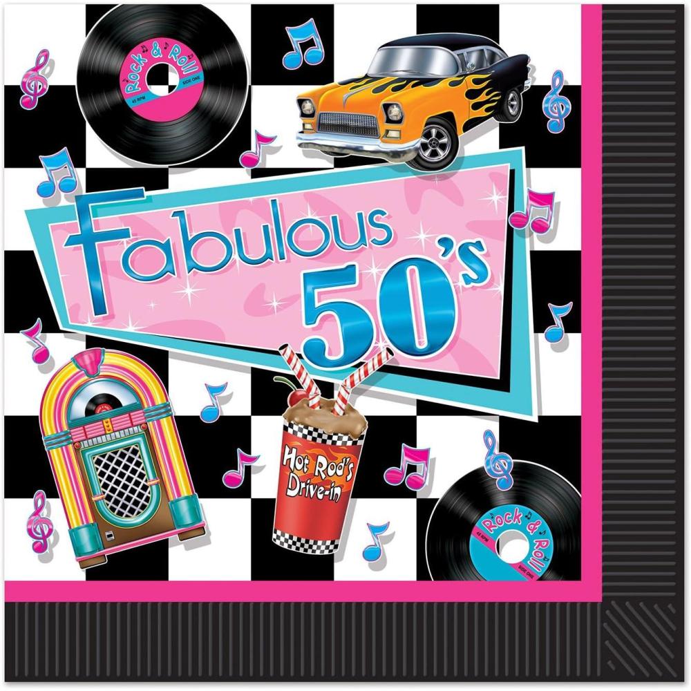 imageBeistle Fabulous 50s Luncheon Napkins 675quot x 675quot Multicolored 16 Count Pack of 1