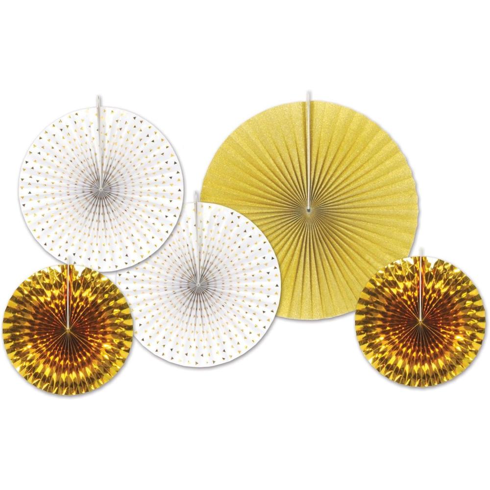 imageBeistle Gold Assorted Paper ampamp Foil Decorative Fans