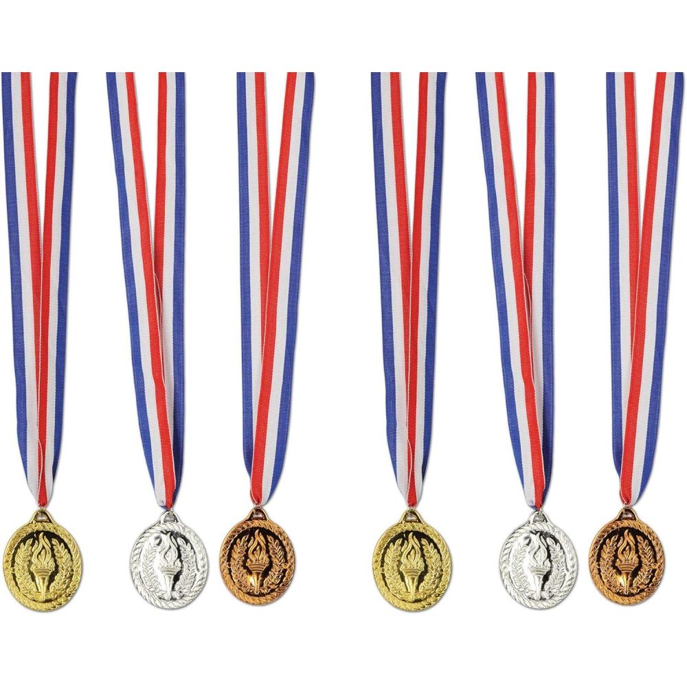 imageBeistle Gold Silver ampamp Bronze Medals wRibbon 30quot with 2quot Red White and Blue
