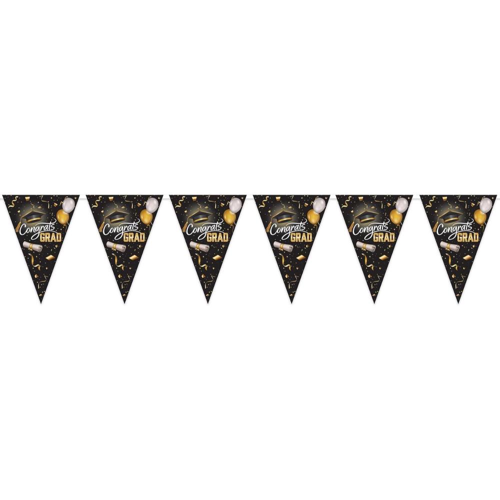imageBeistle Graduation Oversized Pennant Banner AllWeather Party Decoration Black and Gold Congrats Grad Design for Celebrating High School and College Academic Achievements 28 x 25
