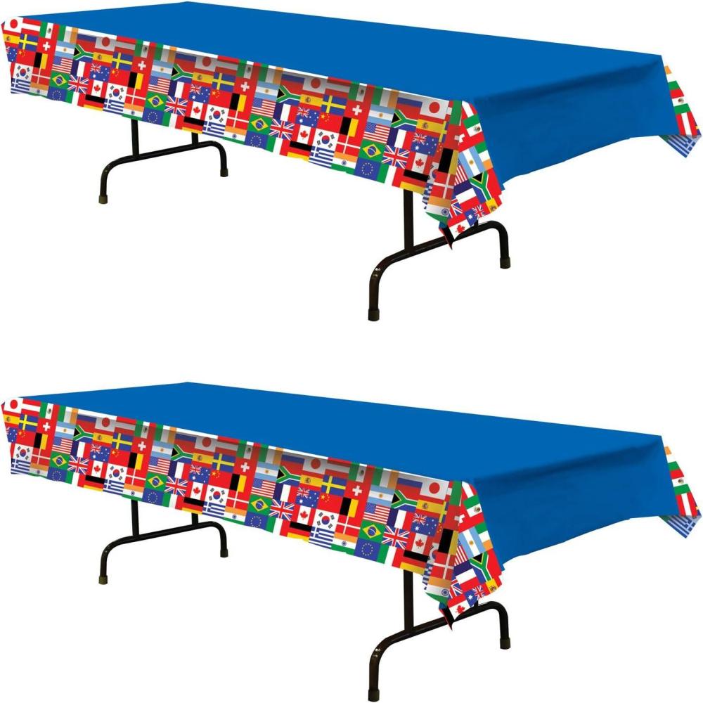 imageBeistle International Flag Tablecovers Rectangular  Plastic Table Cloth Around The World Multicultural Travel Themed Party Decorations International World Flags 54quot x 108quot Multicolored 2 Piece54 x 108