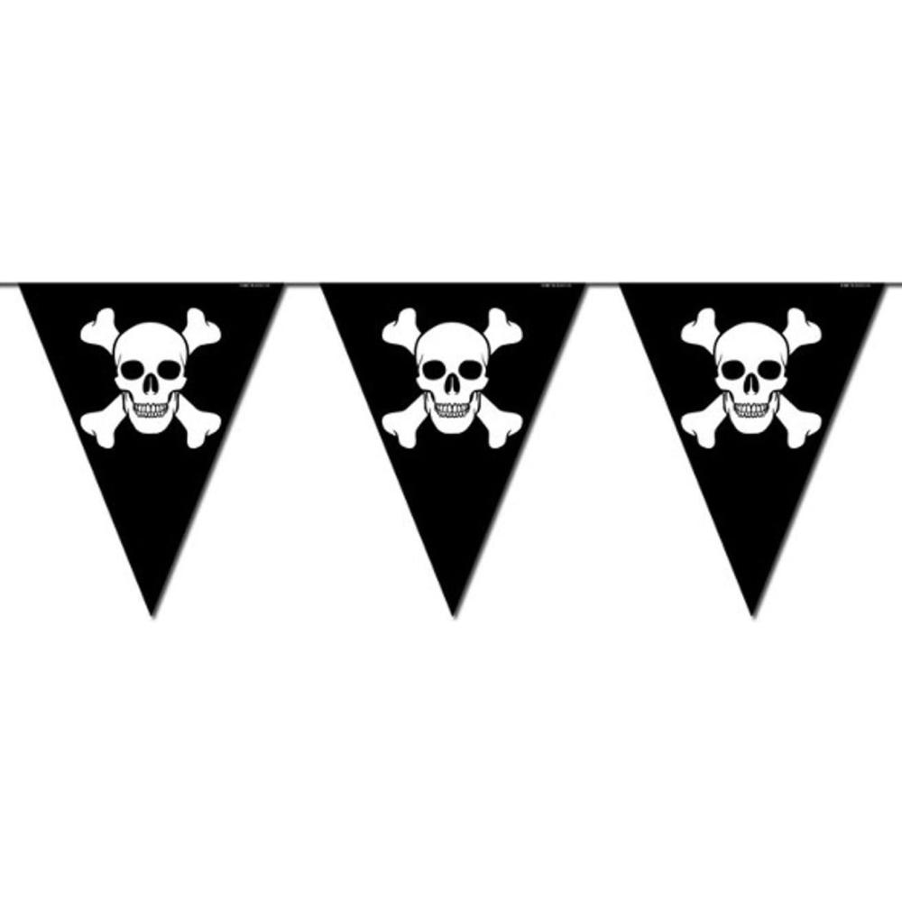 imageBeistle Jolly Roger AllWeather Plastic Pennant Banner Pirate Decorations 11quot x 12 BlackWhite1