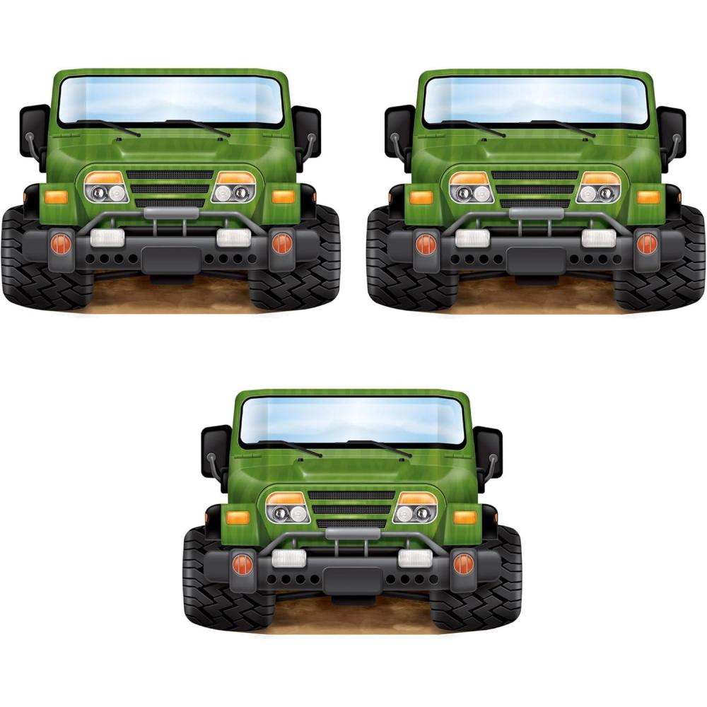 imageBeistle Jungle Safari Photo Prop  3Pack OffRoad Vehicle Cardstock Cutouts for Jungle Birthdays Zoo Adventures or DinosaurThemed Photo Booths  Wilderness Party Decorations  3 x 25quot