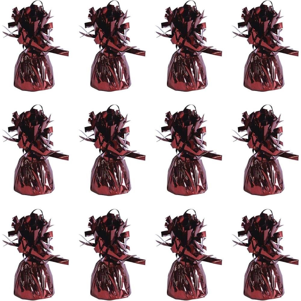 imageBeistle Metallic Wrapped Balloon Weights  12 Pack Maroon Balloon Centerpiece Bouquet Holders Party Decoration Accessories for Weddings Graduations Retirements Birthdays and School Events 6 Oz